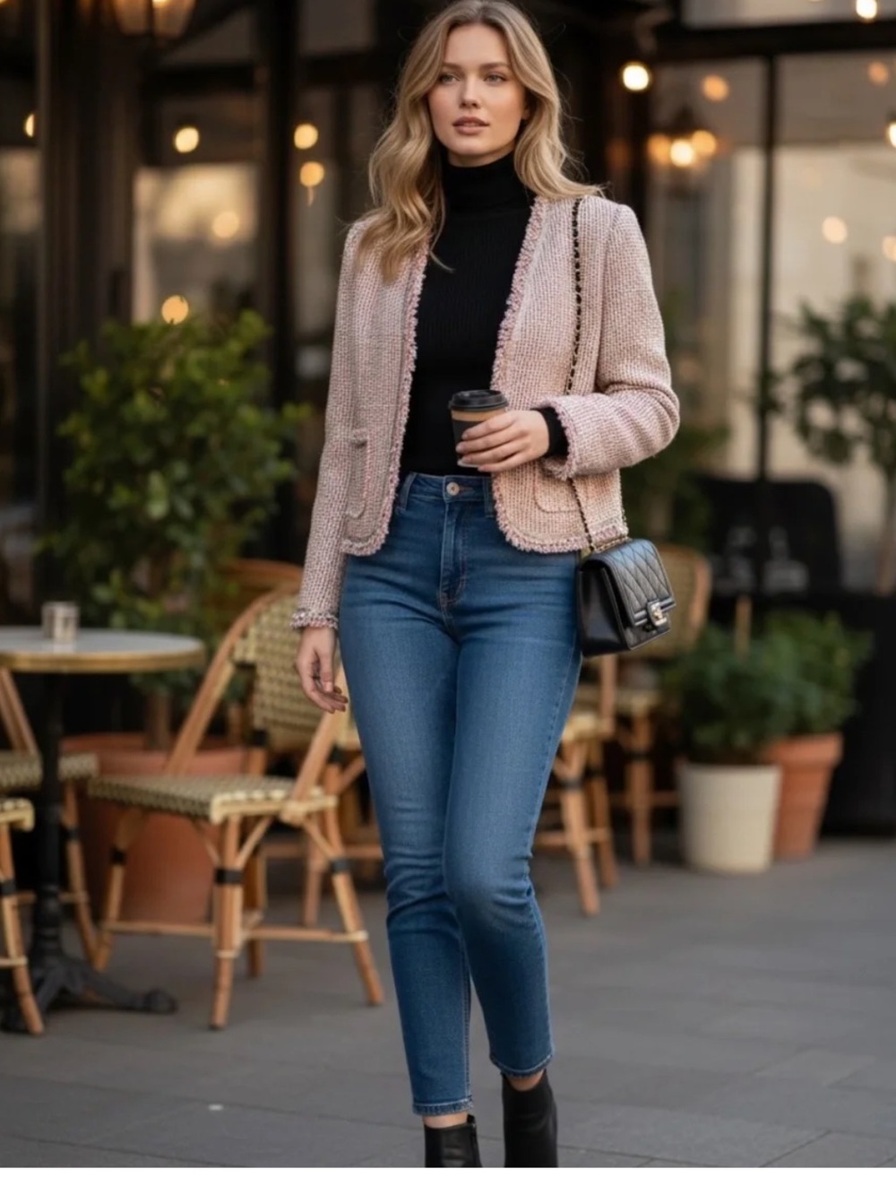 Rebecca Taylor Pink Tweed Fringe Cropped Jacket Blazer 8